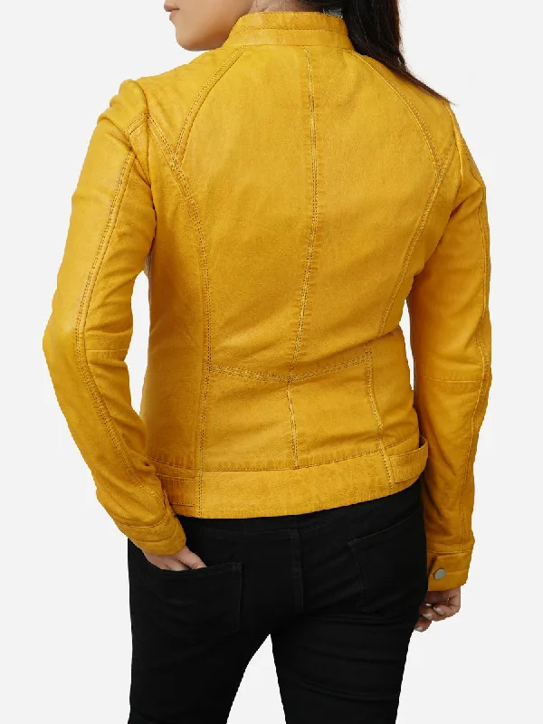 Isabella Casual Yellow Motorcycle Leather Jacket