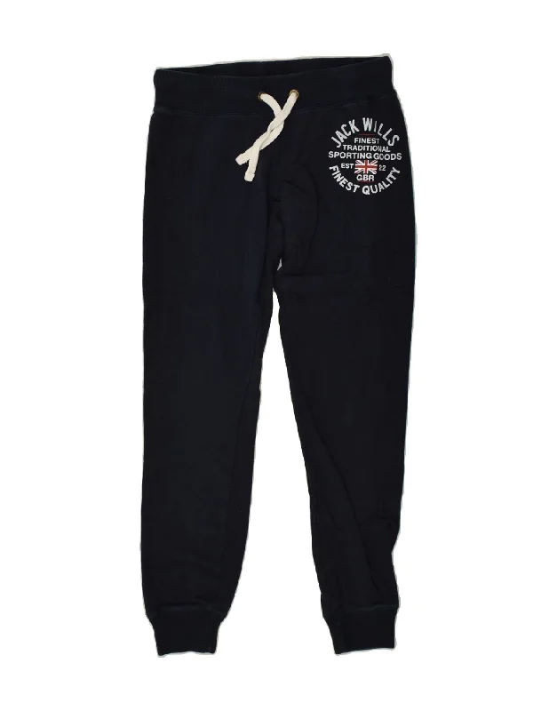 JACK WILLS Womens Tracksuit Trousers Joggers UK 8 Small Navy Blue Cotton