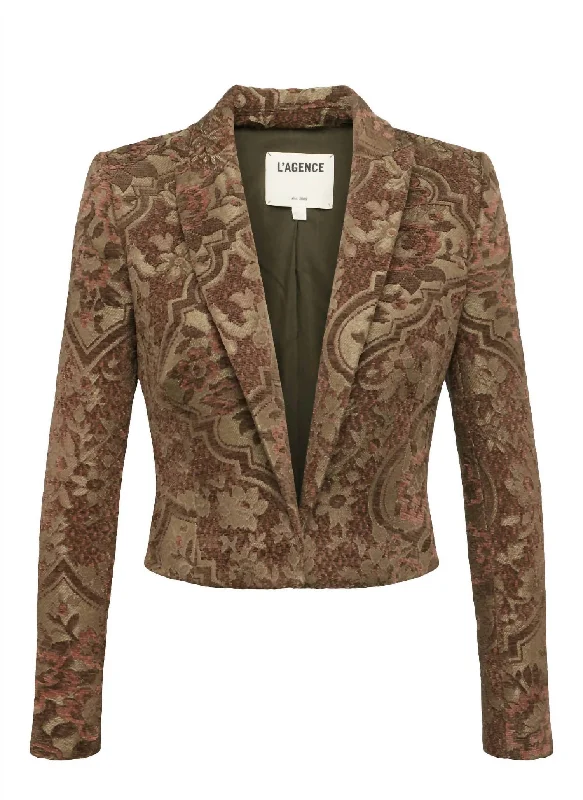 Jen Cropped Blazer In Green Multi Tapestry