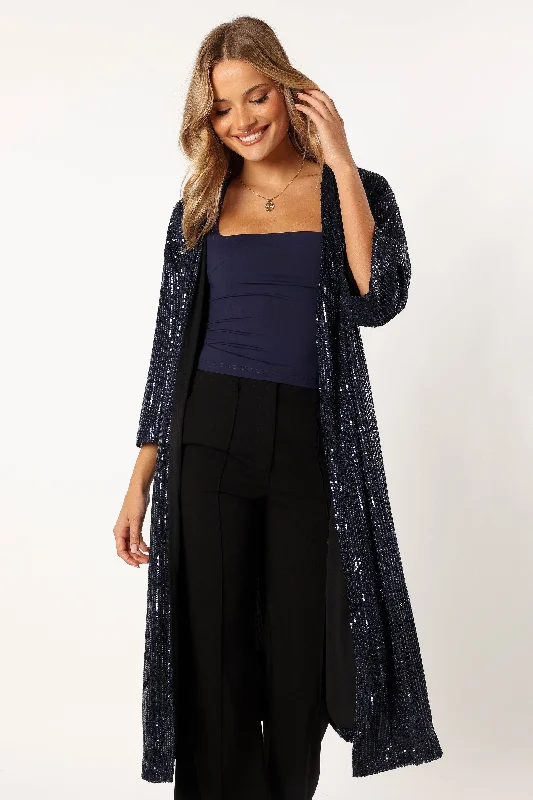 Karsyn Open Front Sequin Duster - Navy