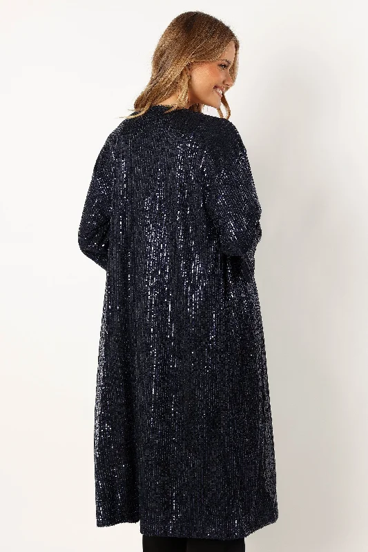 Karsyn Open Front Sequin Duster - Navy