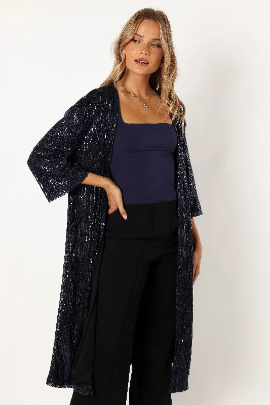 Karsyn Open Front Sequin Duster - Navy