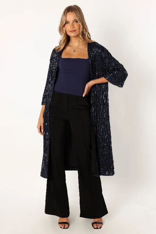 Karsyn Open Front Sequin Duster - Navy