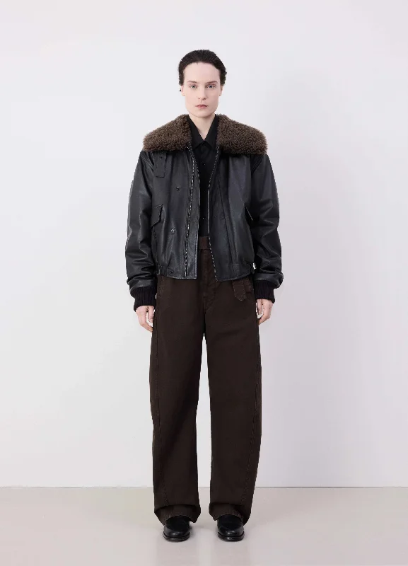 LEATHER BLOUSON WITH SHEARLING COLLAR