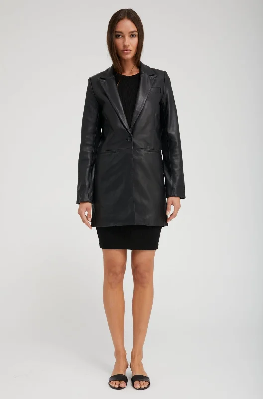 Black Leather Blazer Coat