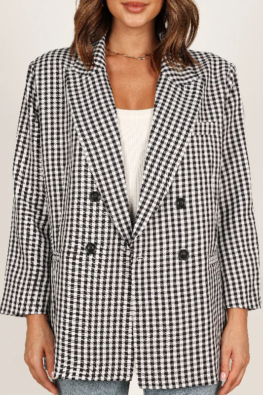 Magnolia Gingham Double Button Blazer - Black