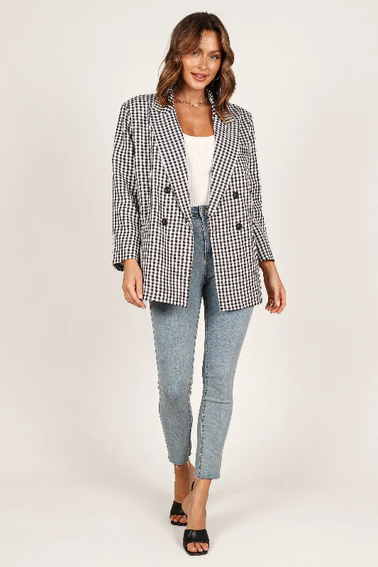 Magnolia Gingham Double Button Blazer - Black