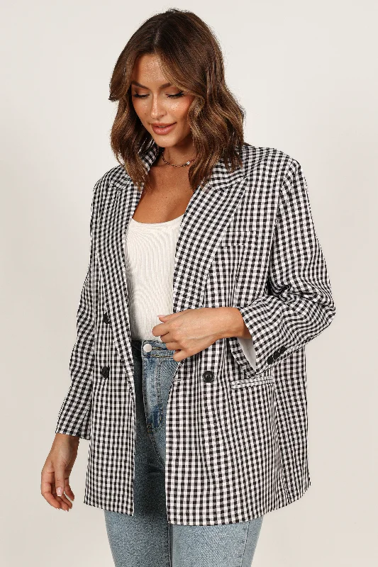 Magnolia Gingham Double Button Blazer - Black