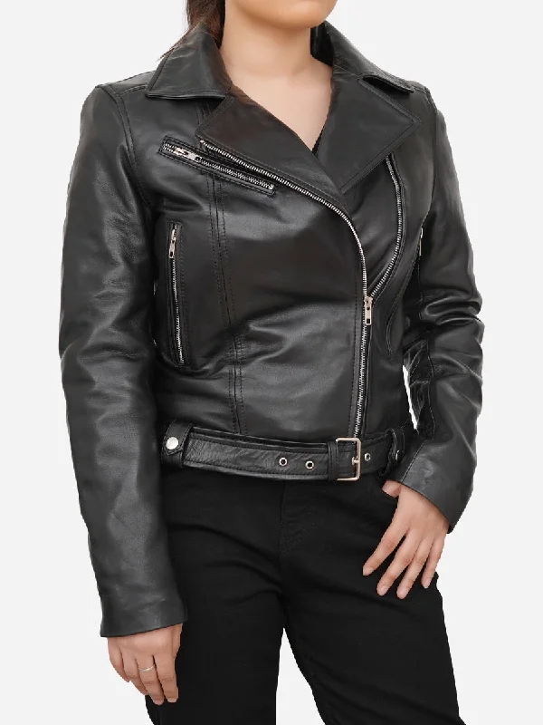 Margaret Slim Fit Black Leather Moto Jacket