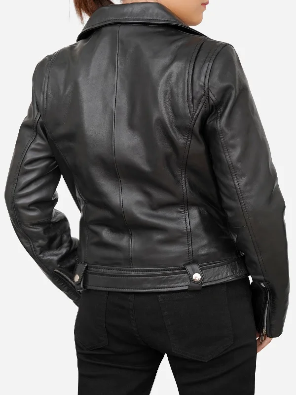 Margaret Slim Fit Black Leather Moto Jacket