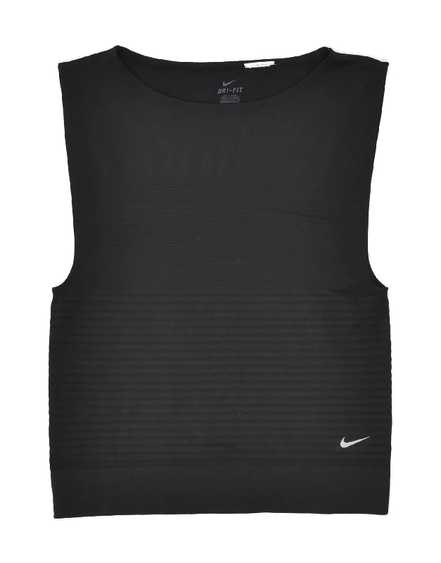 NIKE Womens Dri Fit Vest Top UK 12 Medium Black Striped