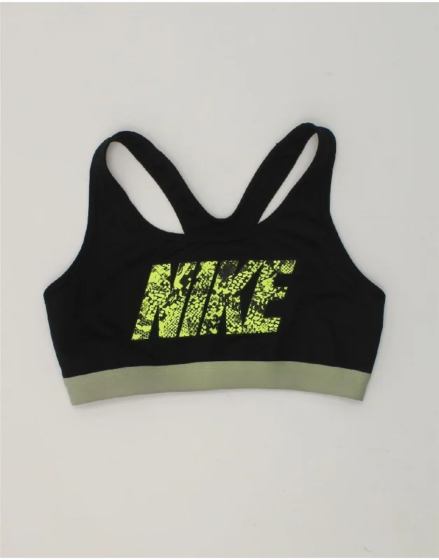 NIKE Womens Graphic Sport Bra Top UK 14 Medium Black Polyester