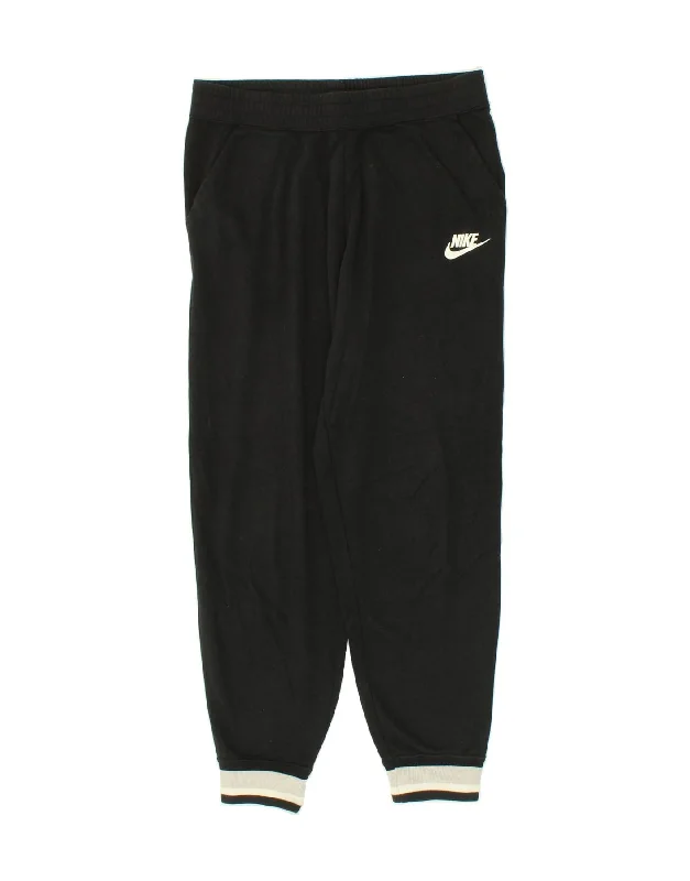 NIKE Womens Graphic Tracksuit Trousers Joggers UK 14 Medium Black Cotton