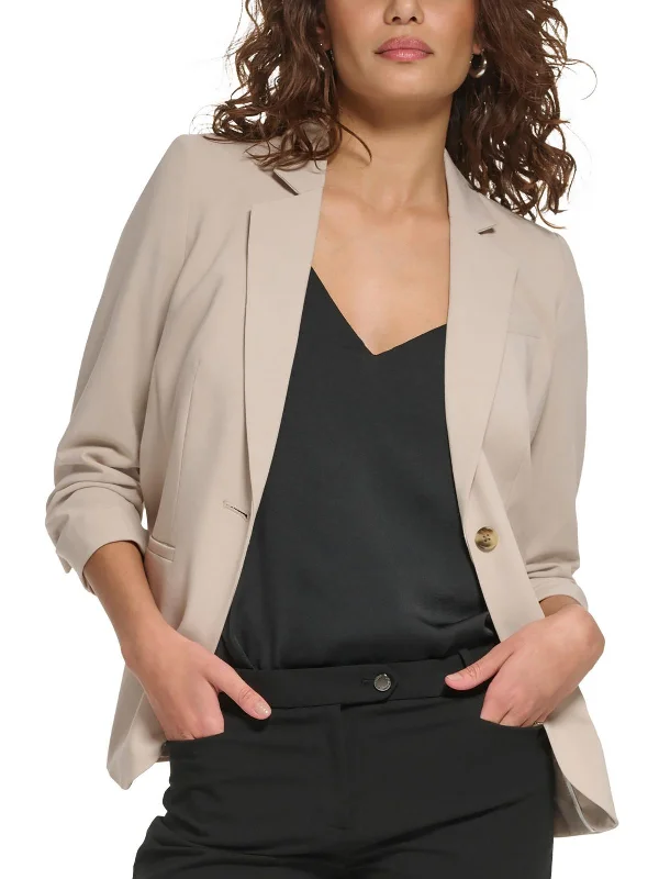 Petites Womens Collar Polyester One-Button Blazer