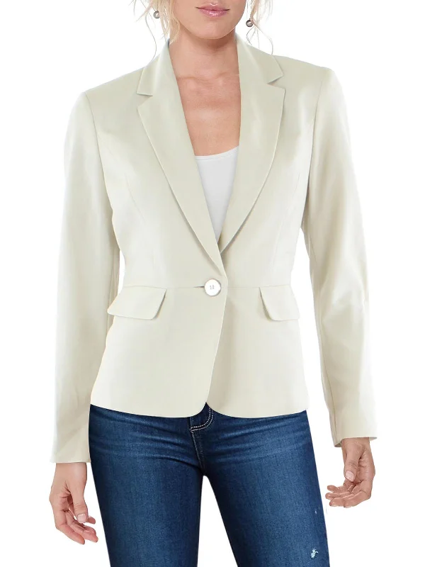 Petites Womens Knit Long Sleeves One-Button Blazer