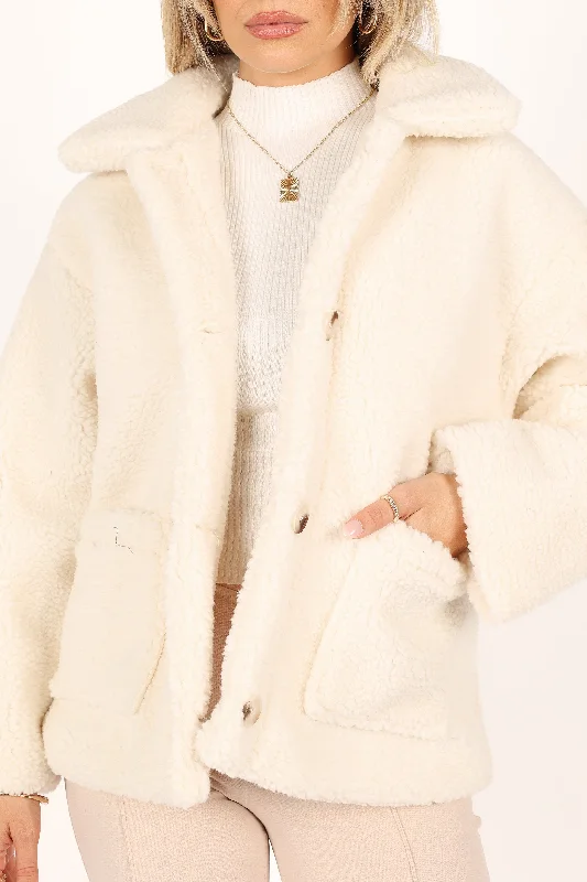 Phoenix Button Front Teddy Jacket - Cream