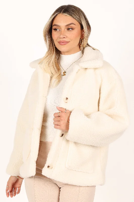 Phoenix Button Front Teddy Jacket - Cream