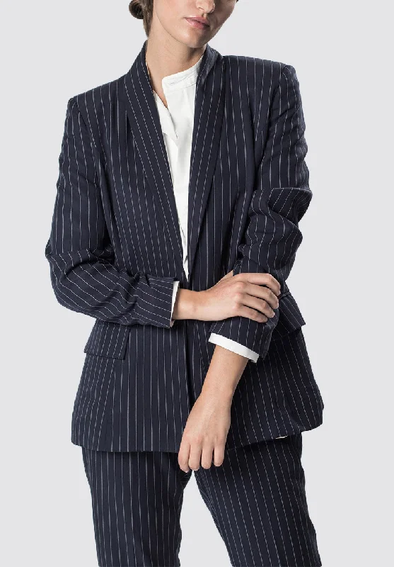 Navy Pinstriped Tuxedo Jacket