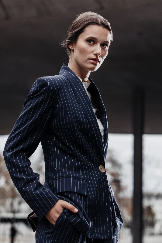 Navy Pinstriped Tuxedo Jacket