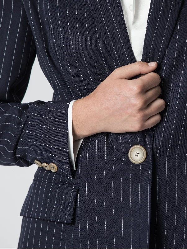 Navy Pinstriped Tuxedo Jacket