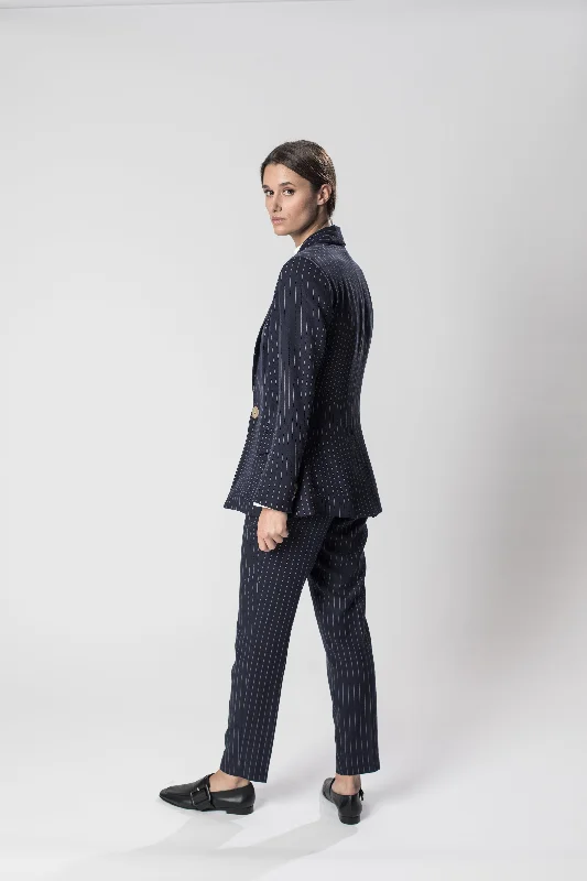 Navy Pinstriped Tuxedo Jacket