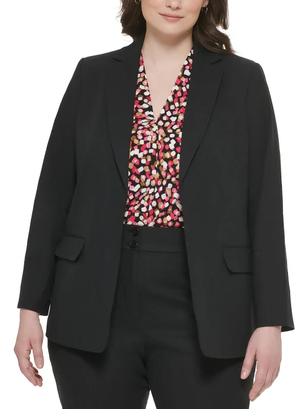 Plus Womens Linen Blend Suit Separate Open-Front Blazer