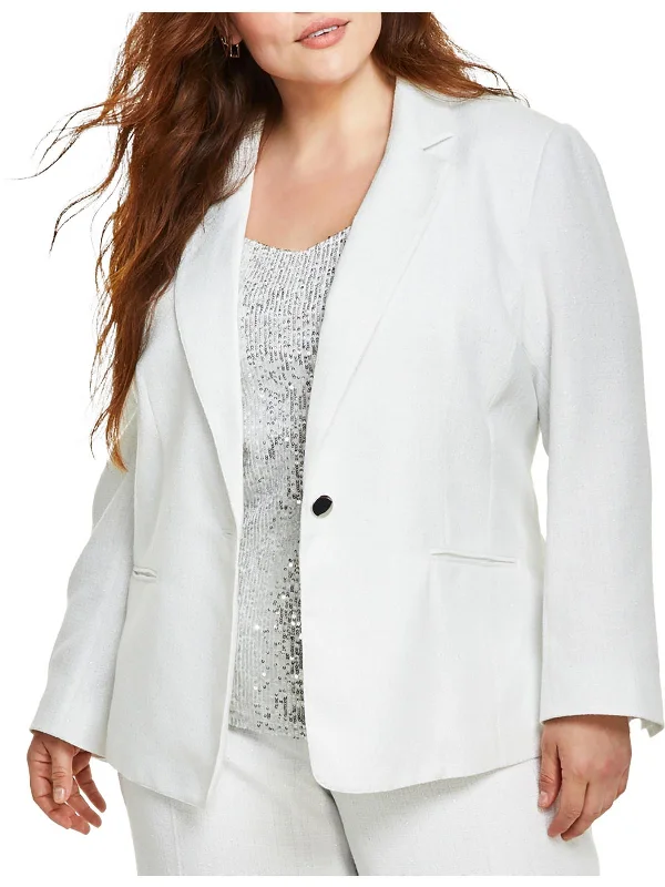 Plus Womens Metallic Suit Separate One-Button Blazer