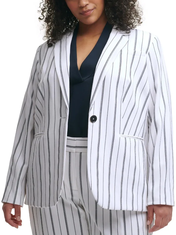 Plus Womens Pinstripe Long Sleeved Suit Jacket