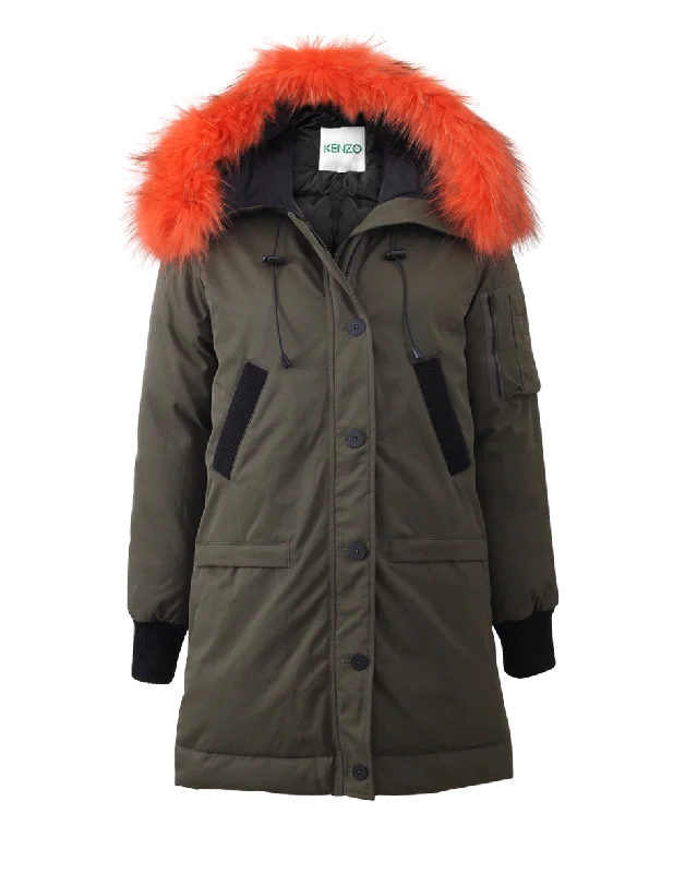 Puffer Coat With Fur Collar