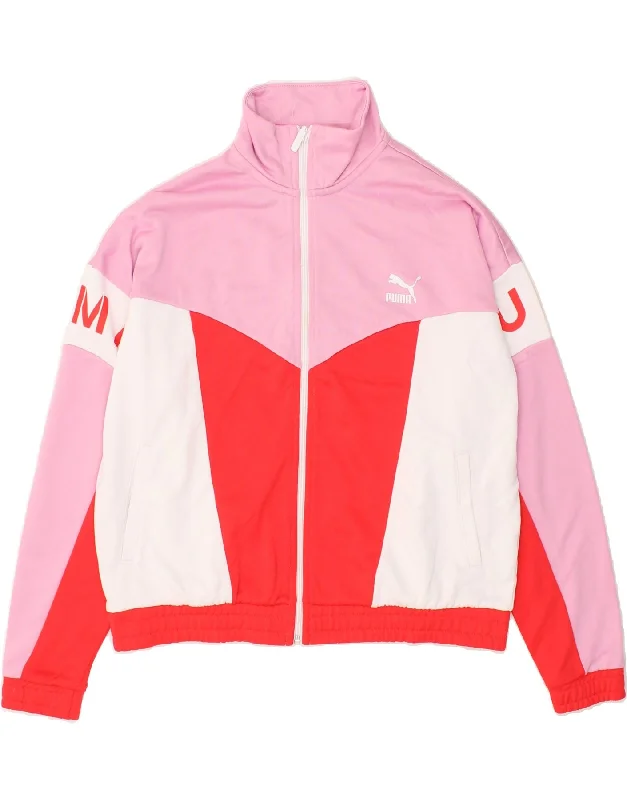 PUMA Womens Graphic Tracksuit Top Jacket UK 18 XL Pink Colourblock Cotton