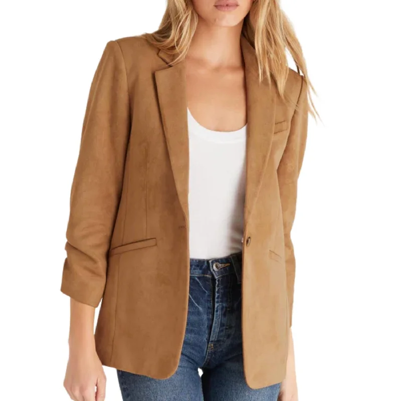 Sandelle Faux Suede Blazer In Camel Brown