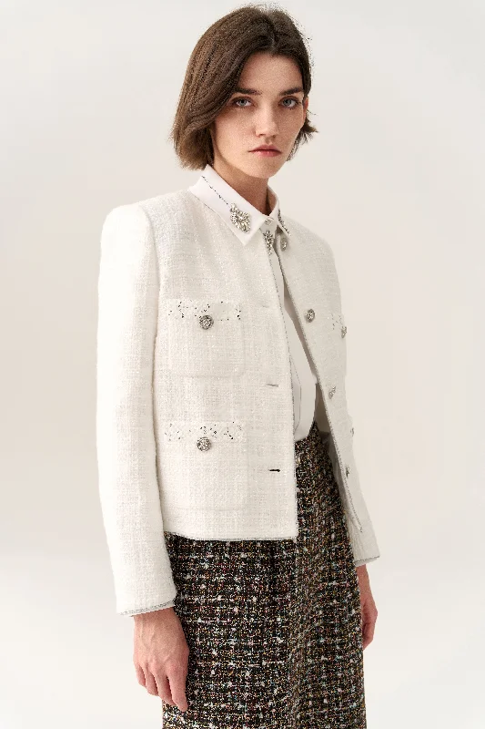 Sequin Detail Patch-pocket Tweed Jacket