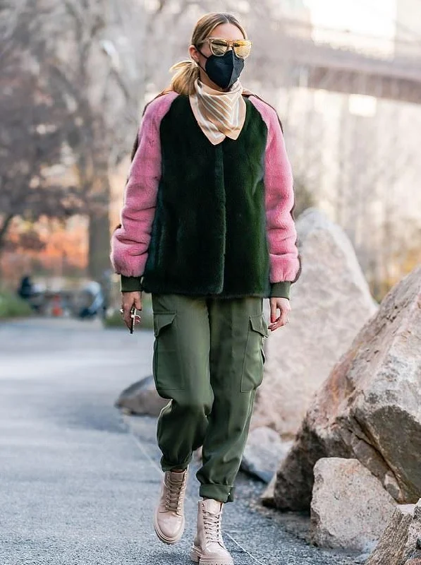 The Boyfriend Striped Mink Bomber Jacket in Green As Seen On Olivia Palermo - Custom Order