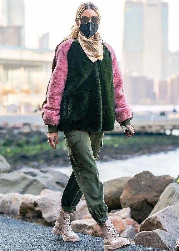 The Boyfriend Striped Mink Bomber Jacket in Green As Seen On Olivia Palermo - Custom Order