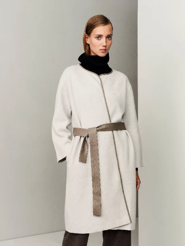 The Movers Cashmere-Leather Wrap Coat - Bone Grey