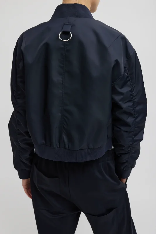 Tibi Eco Nylon Cropped Bomber - Midnight Navy