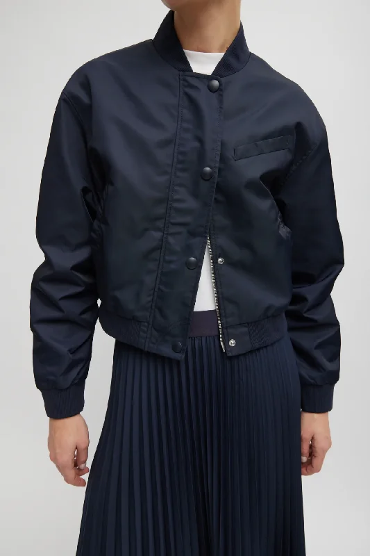 Tibi Eco Nylon Cropped Bomber - Midnight Navy