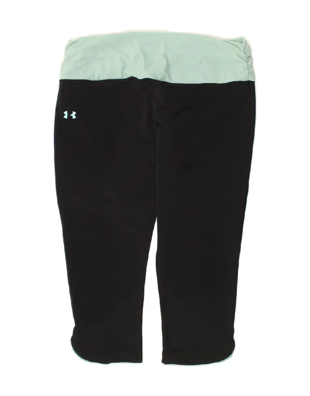 UNDER ARMOUR Womens Heat Gear Capri Leggings UK 14 Large Black Colourblock