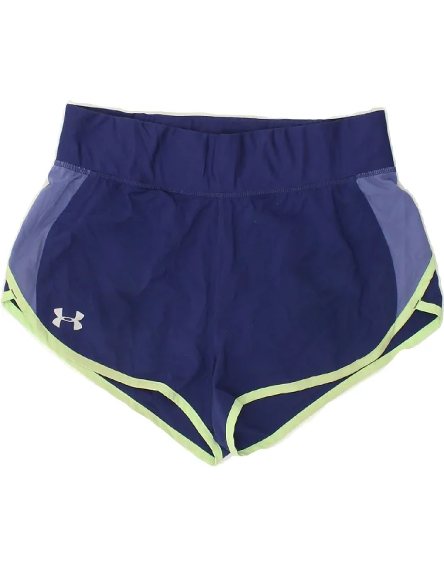 UNDER ARMOUR Womens Heat Gear Sport Shorts UK 14 Medium Blue Colourblock