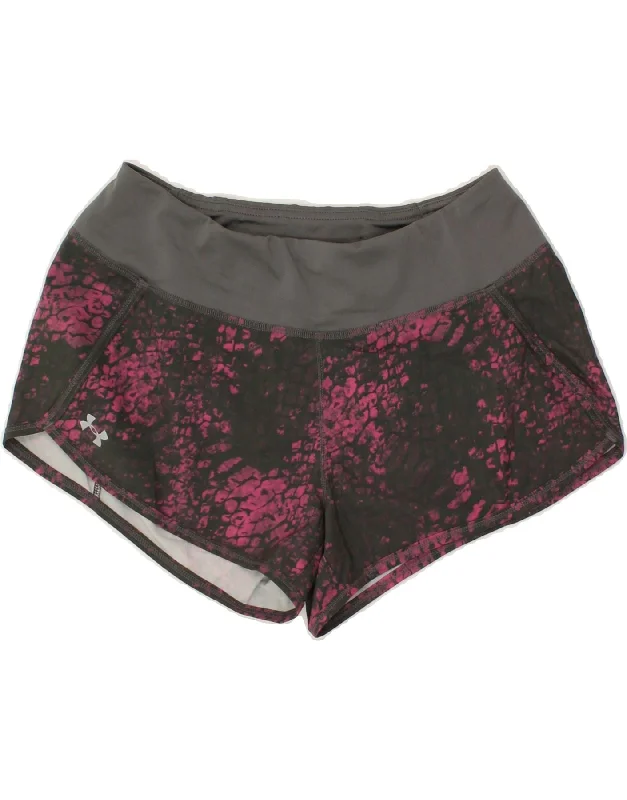 UNDER ARMOUR Womens Sport Shorts UK 14 Medium Grey Animal Print