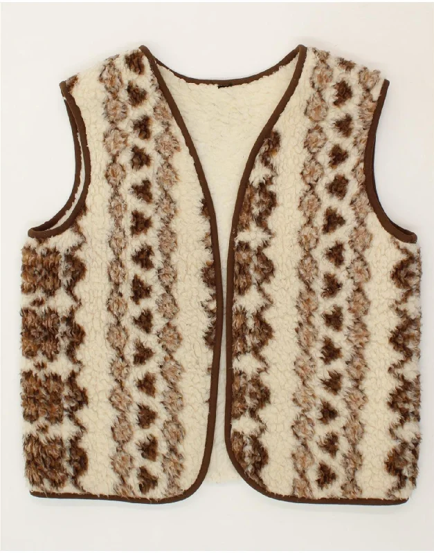 VINTAGE Womens Sherpa Gilet UK 16 Large Beige Fair Isle