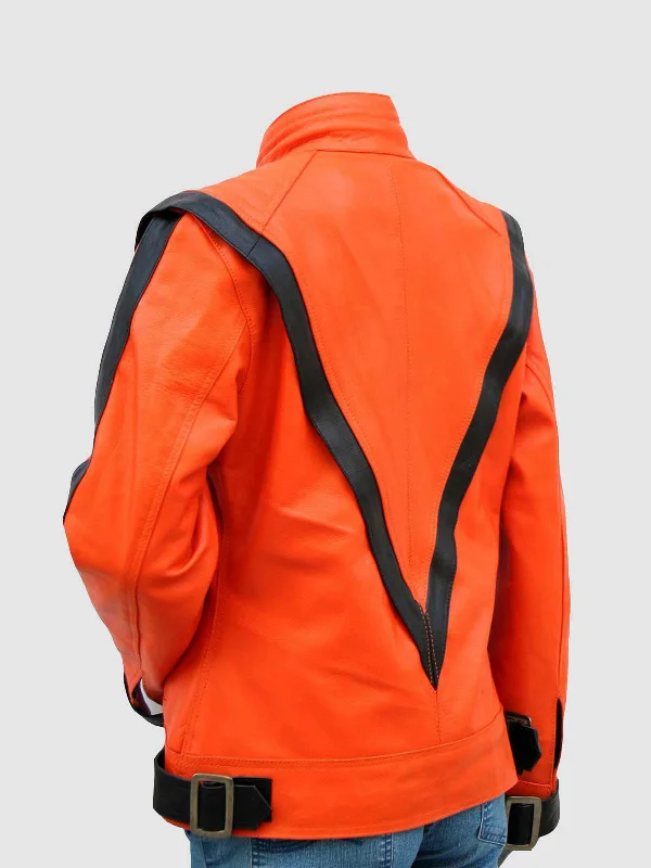 Orange Leather Biker Jacket