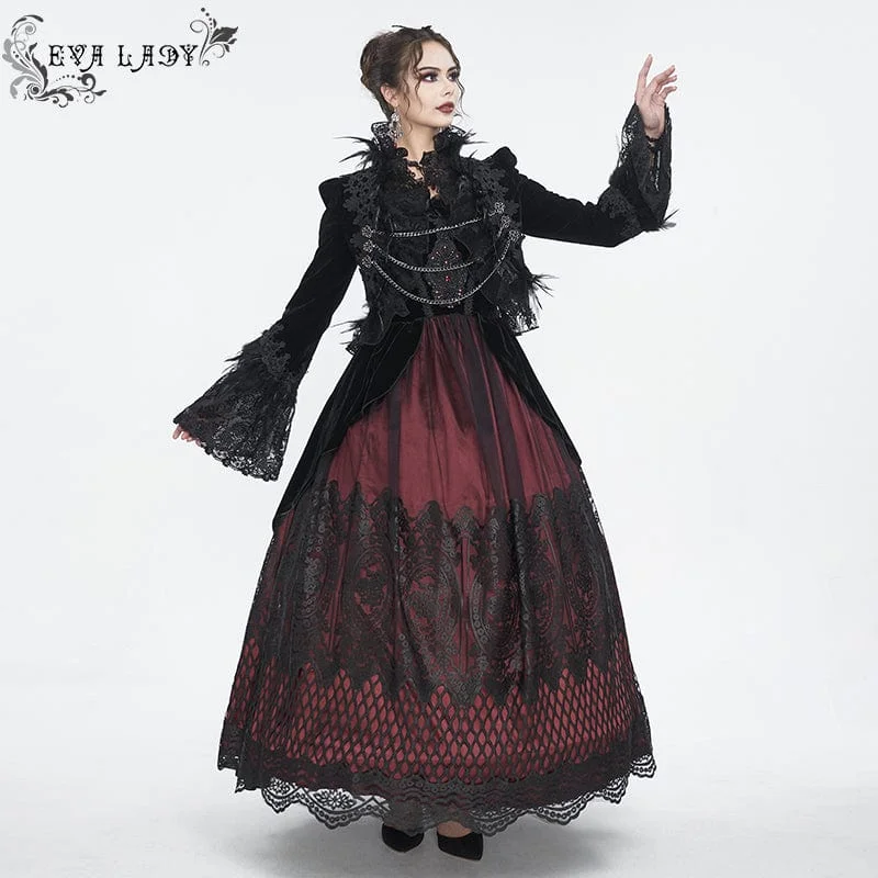 Women's Gothic Stand Collar Floral Embroidered Feather Jacket