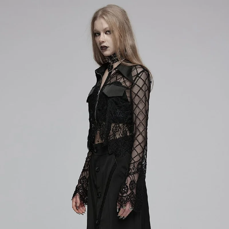 Women's Gothic Turn-down Collar Irregular Lace Jacket