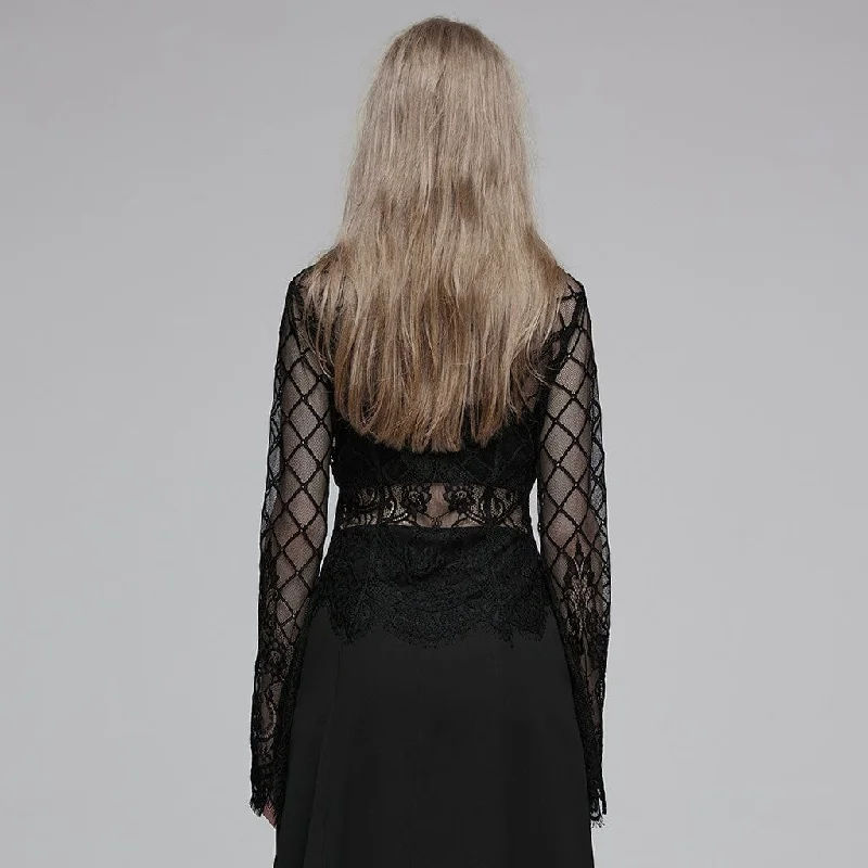 Women's Gothic Turn-down Collar Irregular Lace Jacket