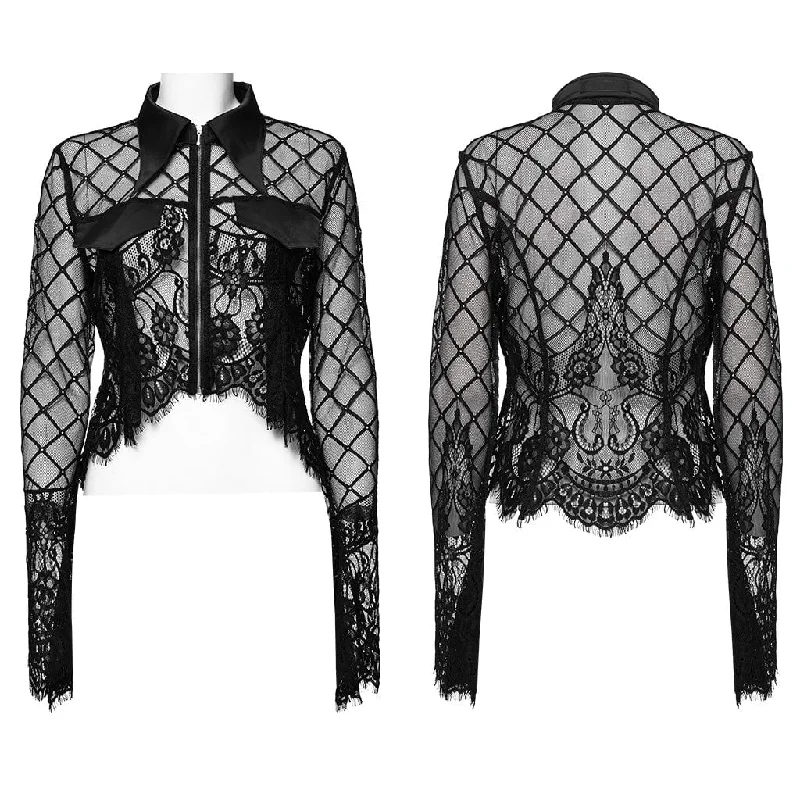 Women's Gothic Turn-down Collar Irregular Lace Jacket