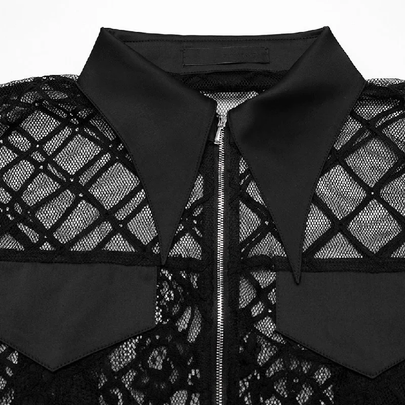 Women's Gothic Turn-down Collar Irregular Lace Jacket