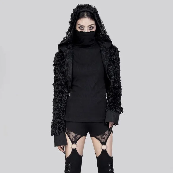 Women's Punk Irregular Faux Fur Jacket with Hood