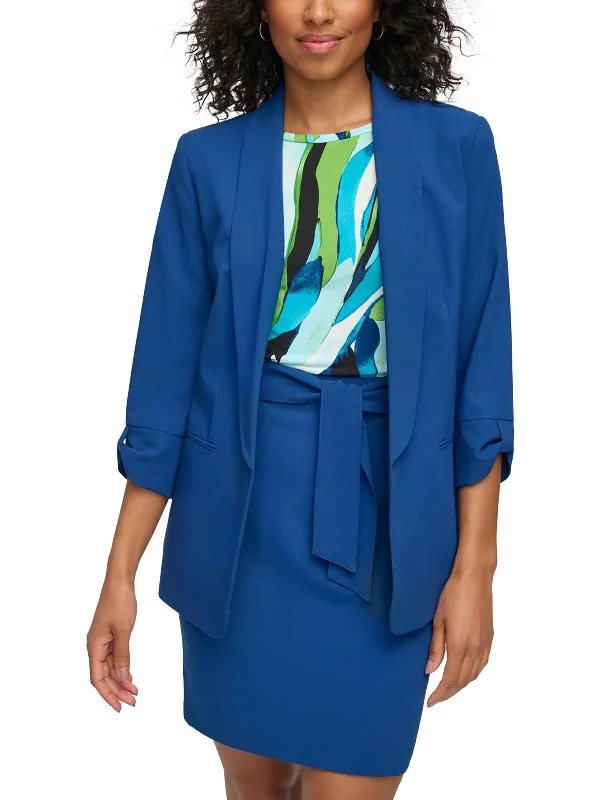 Womens Solid Rayon Open-Front Blazer