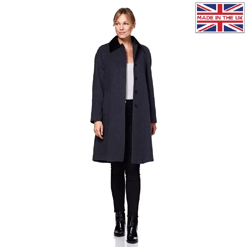 Wool Blend Oversized Velvet Trim Swing Coat (8026)